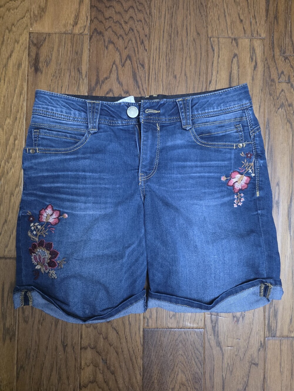 Democracy Blue Denim Embroidered Denim Shorts